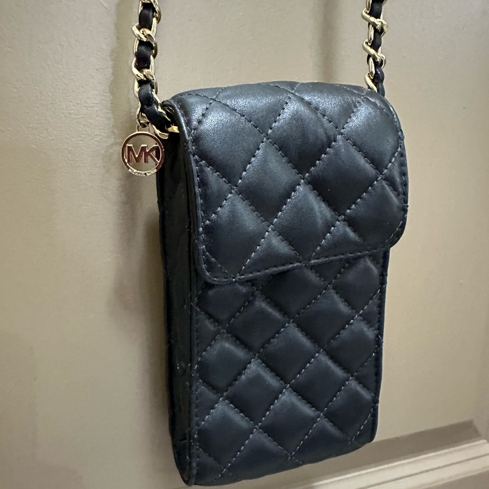 Michael Kors Black Quilted Crossbody Bag with Gold Accents